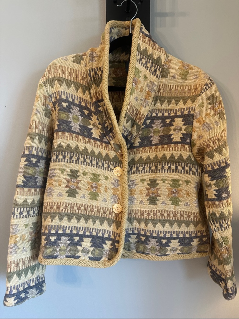 Southwest Patterned Shawl Collar Sweater